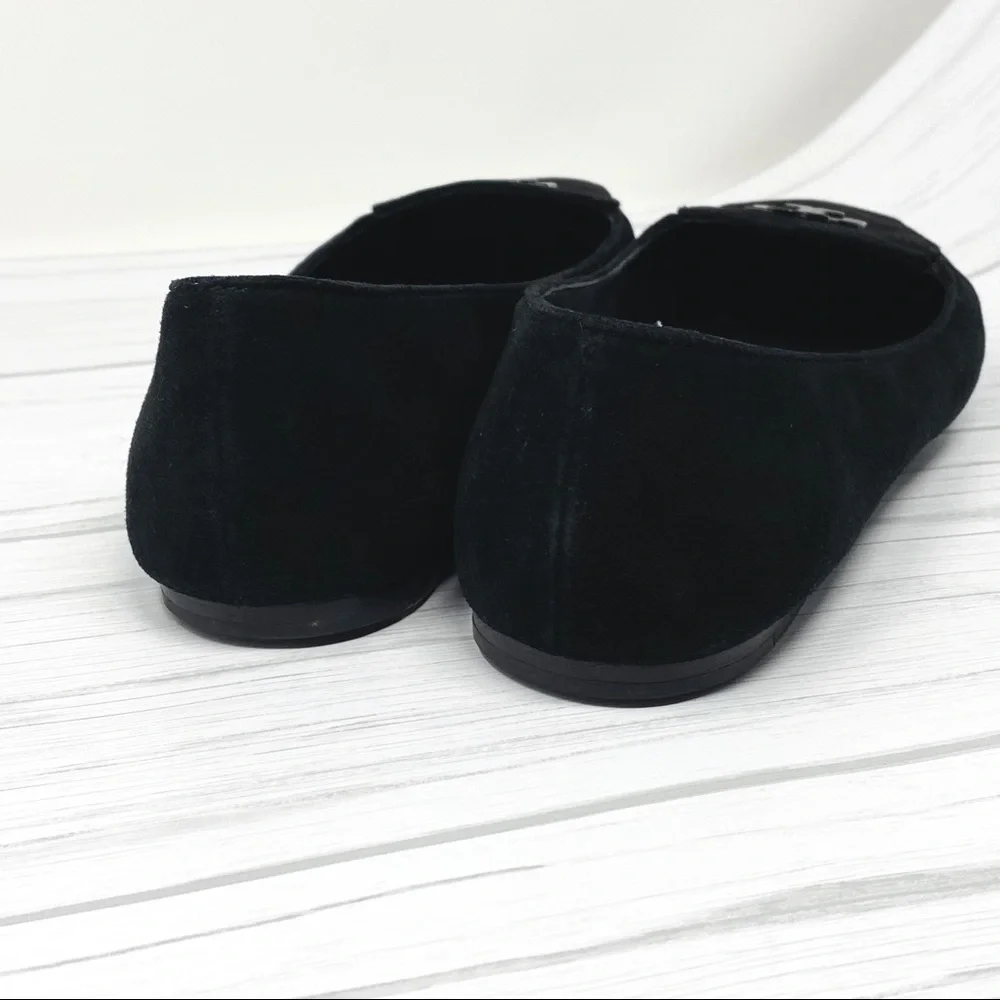 TORY BURCH Black Suede Emblem Loafers Flats